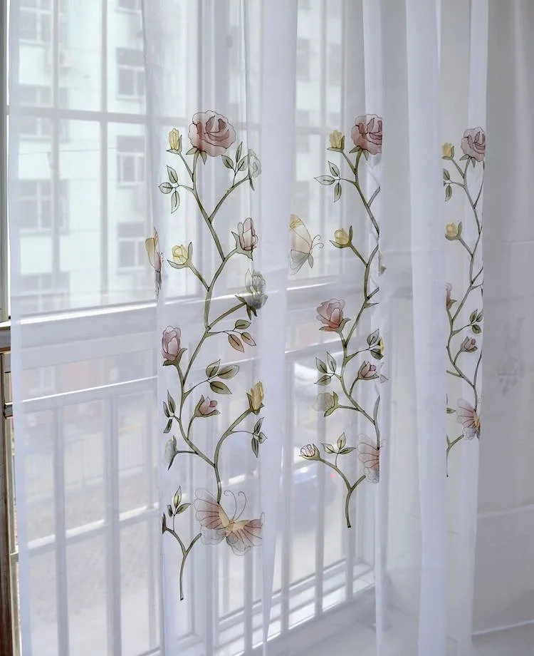 Вышитая бабочка оконная занавеска готовая для балкона прозрачные Занавески Из