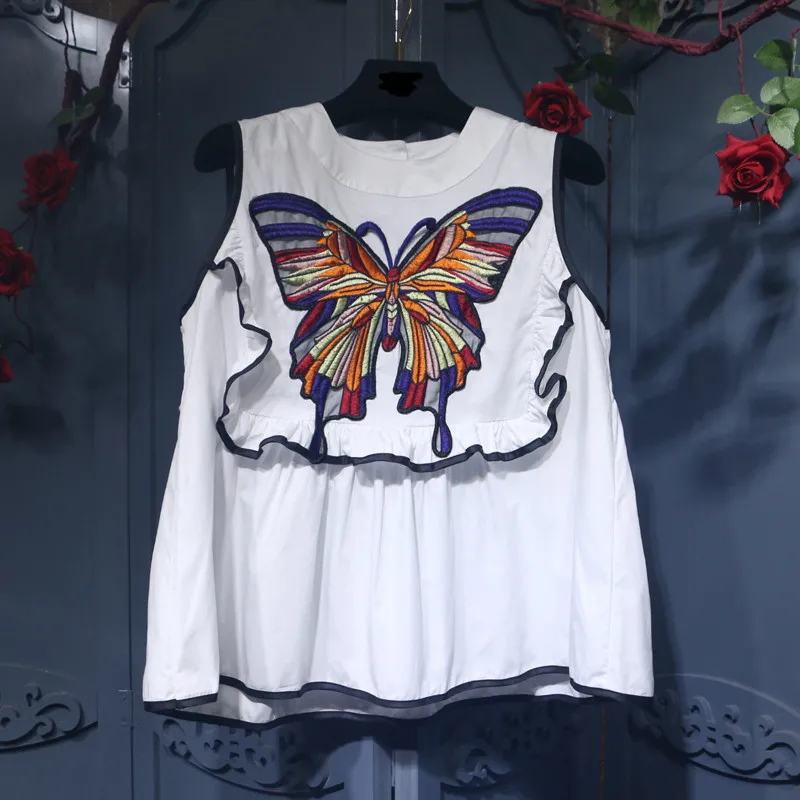 2020 летнее женское платье с вышивкой без рукавов рисунком бабочки красивая