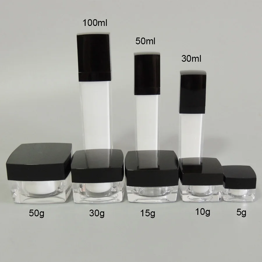 

30ml 50ml 100ml white acrylic square lotion bottle with emulsion dispenser,lotion press pump,atomized sprayer black lid(10Pcs)