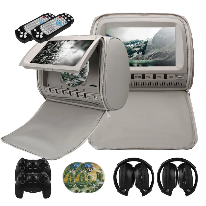 Grey With Headphone Cemicen 2 шт. 9 дюймов автокресло Экран DVD видео плеер 800x480 защитным чехлом на молнии на тонкопленочных транзисторах на тонкоплёночных транзисторах ЖК-дисплей Экран Поддержка MP5 ИК/FM/USB/SD/Динамик/игры - Цвет: Grey With Headphone