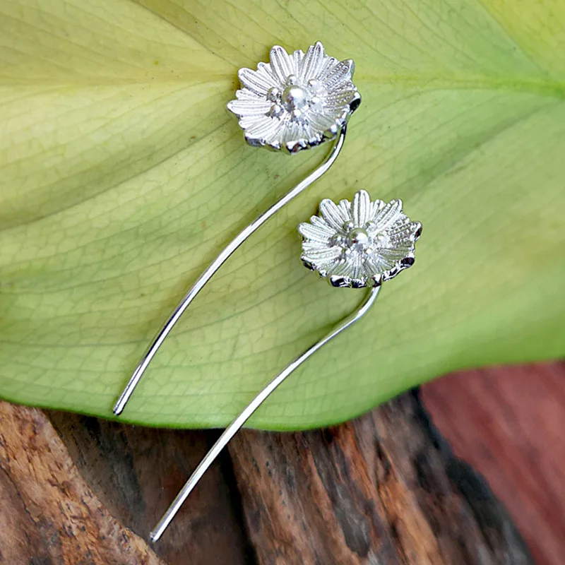 

Long Ear Hook Dangle Drop Flower Earrings Women Wedding Jewelry
