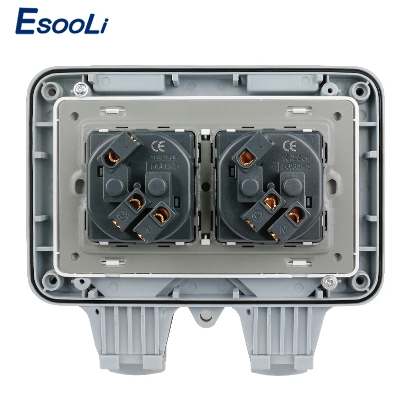 Esooli IP66 водостойкая наружная настенная розетка 16A с двойным европейским