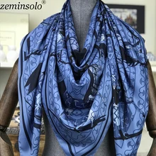 Bufanda cuadrada de seda para mujer, pañuelo con diseño impreso de 100% x 130cm, a la moda, 130
