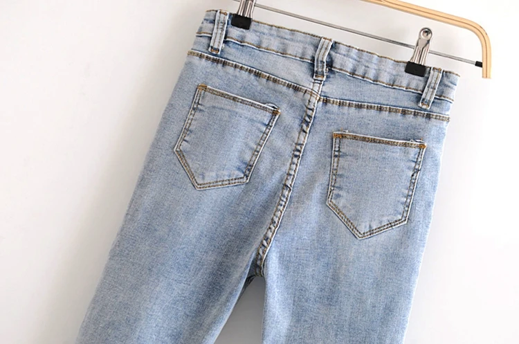 woman jeans hole light color ankle-length pants Eu style Pencil | Женская одежда