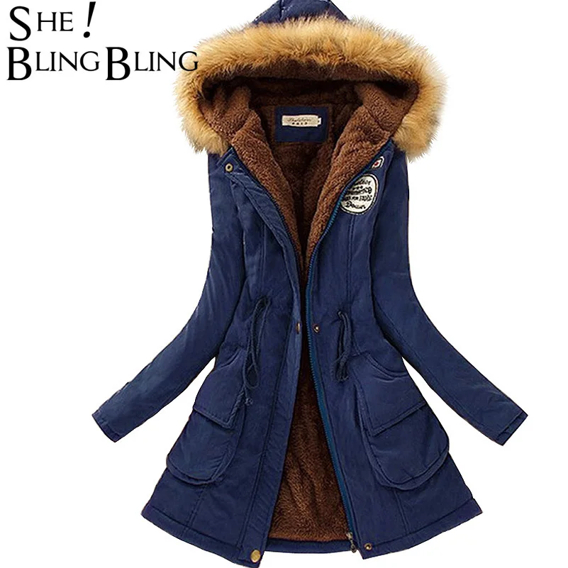 SheBlingBling, осенняя теплая зимняя куртка для женщин, женские пальто с меховым воротником, куртки для женщин, длинная приталенная парка, худи, парки