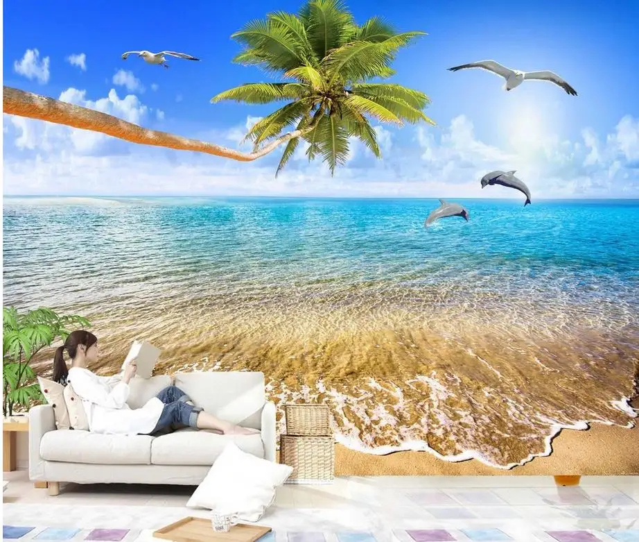Лучший Классический 3D Европейский стиль красивый пейзаж обои пляж Дельфин ТВ фон