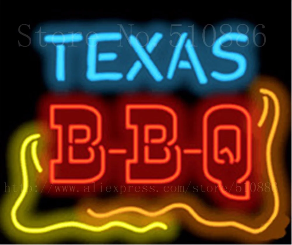 Texas BBQ открытая стеклянная трубка для барбекю неоновая вывеска бизнес ручной