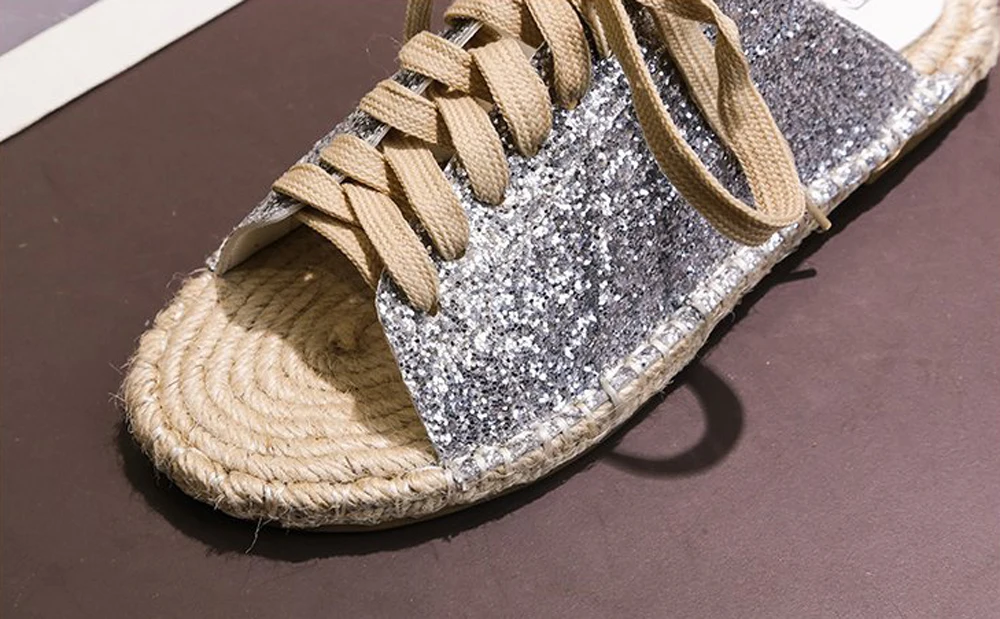 HIBISMIX/шикарные женские шлепанцы со шнуровкой; коллекция года; модные весенние повседневные шлепанцы на плоской подошве с блестками; Femme 1326