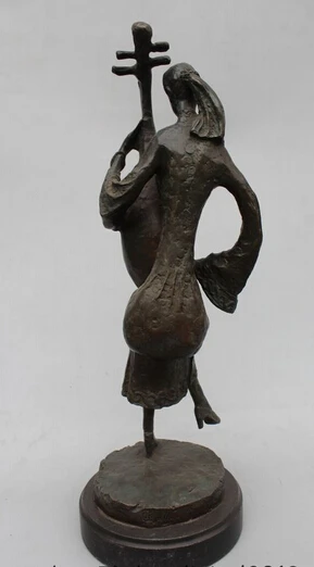 S07176 20 &quotКитайский Народный Бронзы год сбора винограда Медь женщина пипа лютня