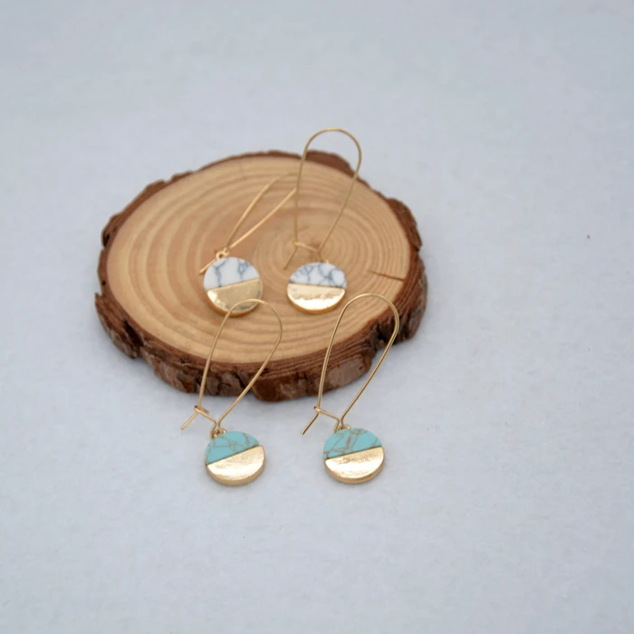 Серьги-подвески женские полукруглые из искусственного мрамора | Украшения и