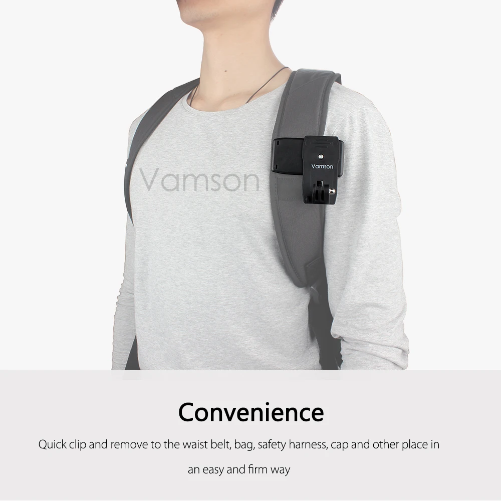 Vamson для Gopro 8 7 6 5 Аксессуары для занятий рюкзак зажим вращающийся на 360 градусов фиксированный кронштейн база для DJI OSMO для Yi 4K VP526