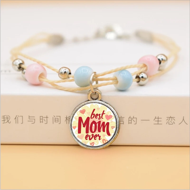 The Best Mom Ever Glass Cabochon Charms Bracelet Ceramic Beads Bracelets For Women Love Gifts Mother | Украшения и аксессуары