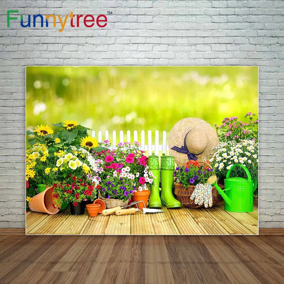 

Funnytree садовые инструменты и цветы на террасе в саду фон декорация фотографический фон для студийной фотосъемки