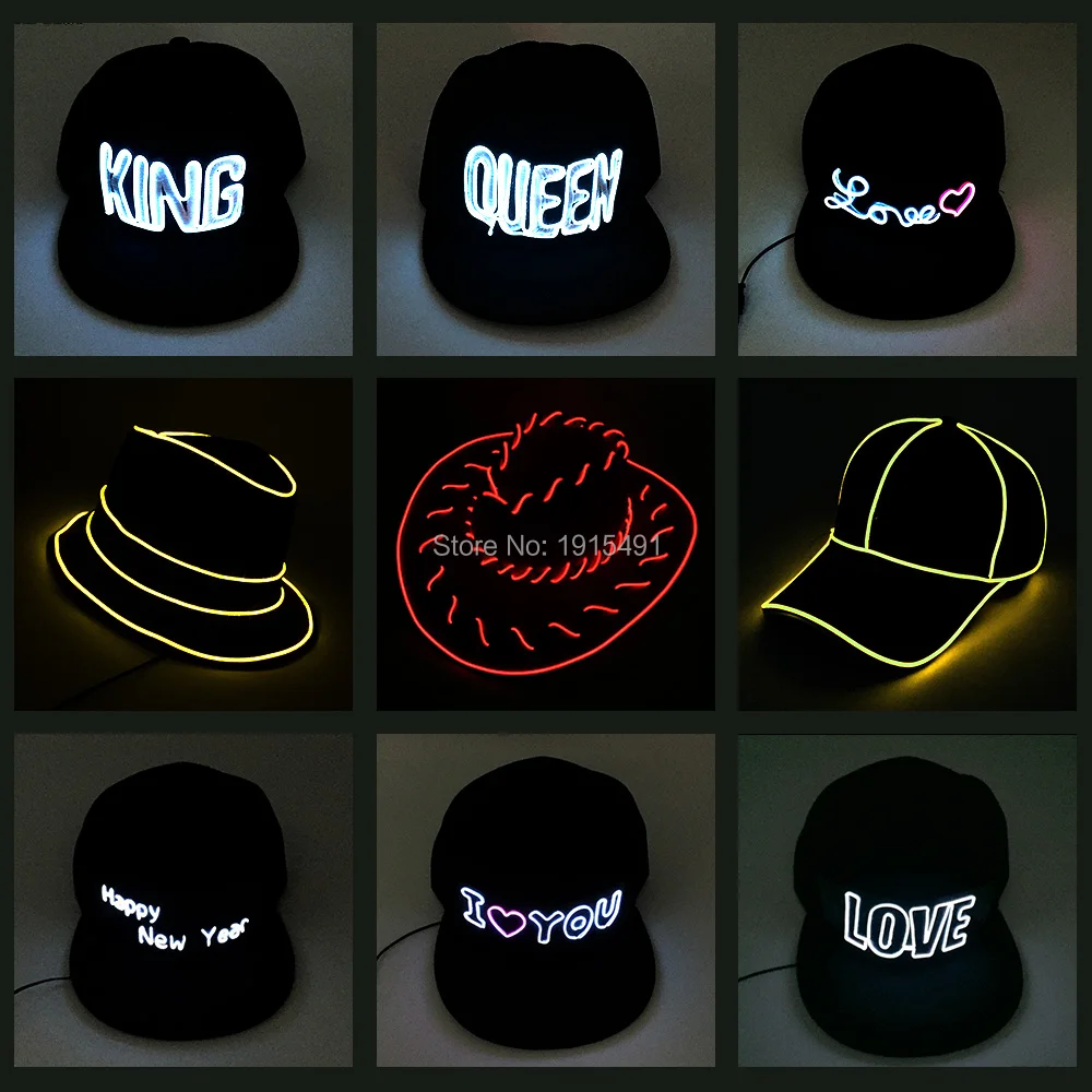 Неон EL Wire Snapback Кепка s хип-хоп светящаяся для мужчин и женщин мужская Fedoras