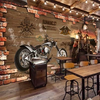 personalized customization retro motorcycle brick wallpaper restaurant cafe creative decor 3d embossed mural papel de parede 3 d