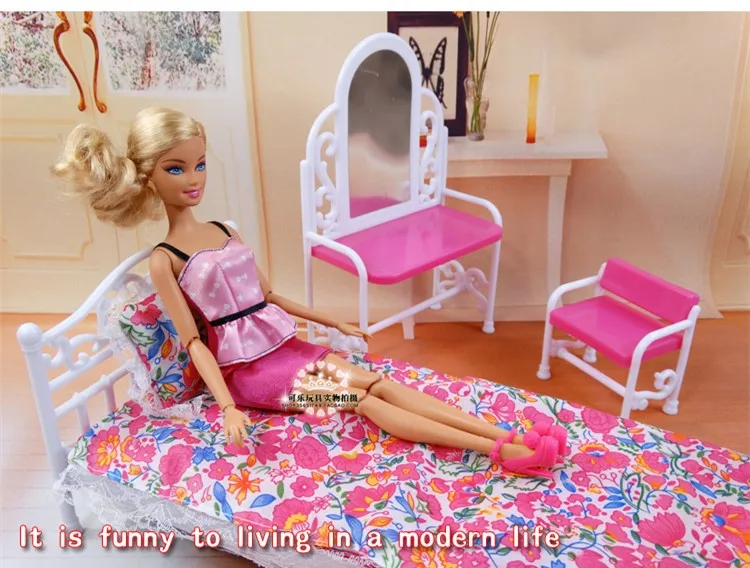 

Original for princess barbie bedroom bed furniture accessories set 1/6 bjd doll dresser dress up dream house toy gift