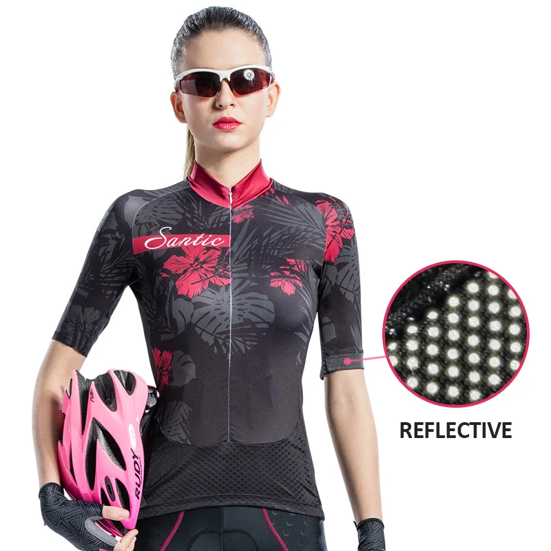 Santic для женщин Велоспорт Джерси Pro Fit дорожный MTB велосипеда с коротким рукавом