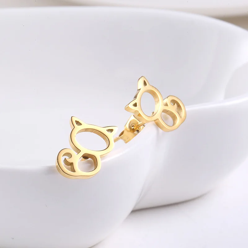 Серьги гвоздики с животными серьги из титановой стали мультяшным котом