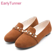 Brand New Hot Sale Comfortable Black Chocolate Women Casual Flats Red Pearls Women Nude Shoes EH702 Plus Big Size 10 31 45 52