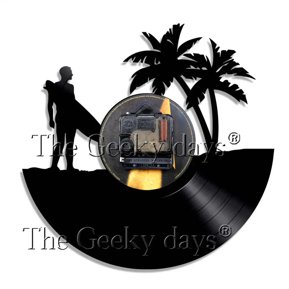 Hawaii Wall Clock Modern Surfing Time art Surfboard Beach Kids Room Art Vinyl Surfer Gift Idea | Дом и сад