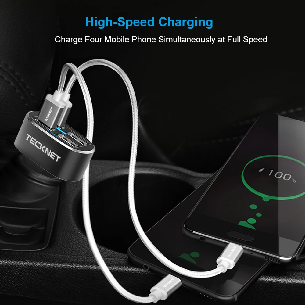 TECKNET машинка для стрижки 48 Вт/9.6A DC 12 V/24 V 4 Порты Переходник USB для зарядки в машине для Apple iPhone 5 6 6 plus iPad Android samsung sony htc планшетный ПК