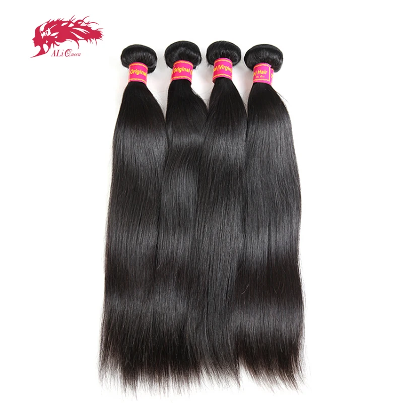 Ali queen hair Products 4 шт. в партии натуральный цвет "~ 30" бразильские Виргинские Необработанные прямые человеческие волосы плетение пучков