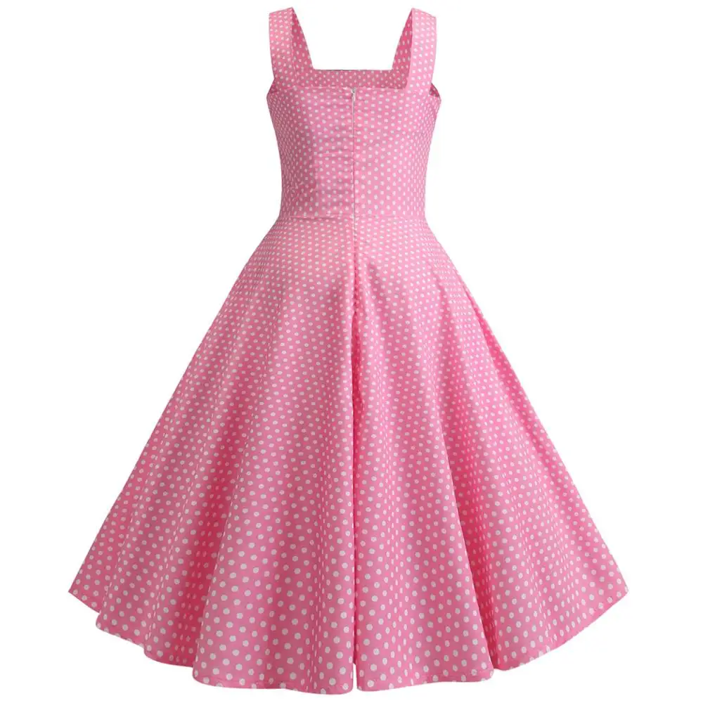 2019 Для женщин в горошек с принтом и пуговицы широкий ремень платья женщина Pin up 1950