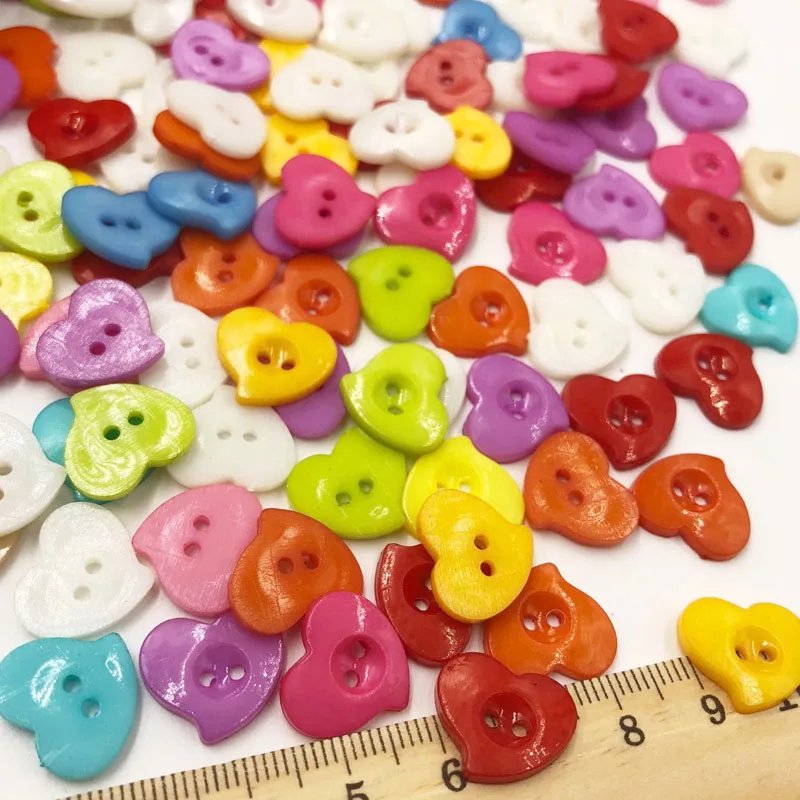 

100 pcs 14mm Cute Heart Plastic Button lot Mix color PT66