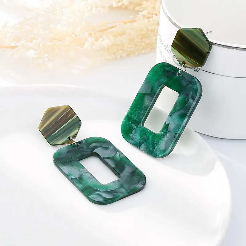 Green Resin Drop Earrings For Women Trendy Acid Acrylic Dangle Square Long Pendant Anniversary Jewelry 2019 New Arrival | Украшения и