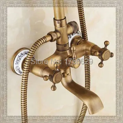 Free Shipping!Rainfall shower faucet set with slide bar tub mixer+handle wall mount Antique bronze finish ST-9136 | Обустройство дома