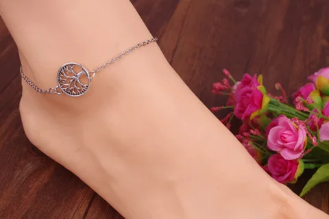 Small Tree Anklets for women girl Silver Tone Love Heart Foot jewelry | Украшения и аксессуары