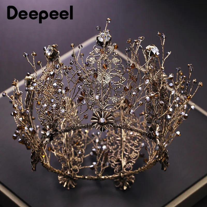 Deepeel 1 шт. винтажная черная Хрустальная корона головные уборы украшения к вечернему платью аксессуары для волос ручной работы ручной сплав ремесла украшения HA014
