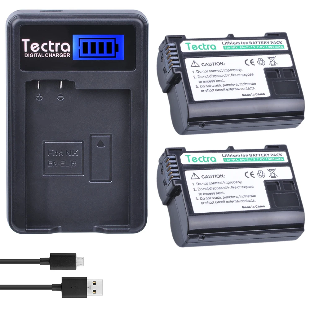 Аккумулятор для фотоаппарата Tectra 2 шт. + зарядное устройство USB с ЖК дисплеем Nikon