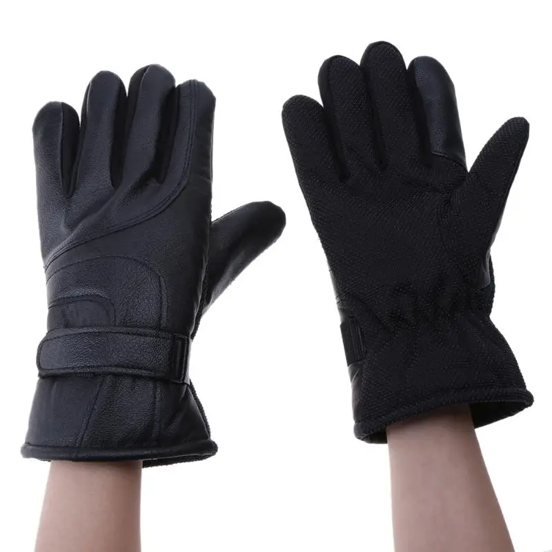 Full Leather Winter Men Women Mittens Ticken Plus Fleece Warm Touch Screen Stylish Style Unisex Solid Black Cotton Gloves | Аксессуары