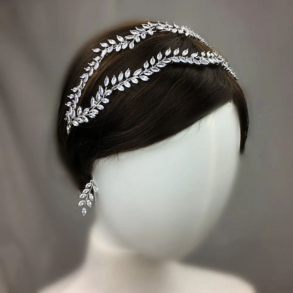 

CZ Bridal Crown Earrings Zirconia Leaf Headband Tiara Set Crowns And Tiaras Wedding Hair Jewelry Diadem Headpiece Coroa WIGO1384