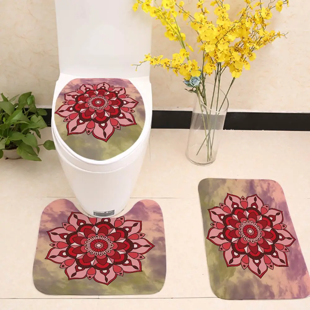 3pcs/set Mandala Printing Toilet Seat Cover Flannel Fabric Case India Bathroom Door Non-slip Mat Home Decor | Дом и сад
