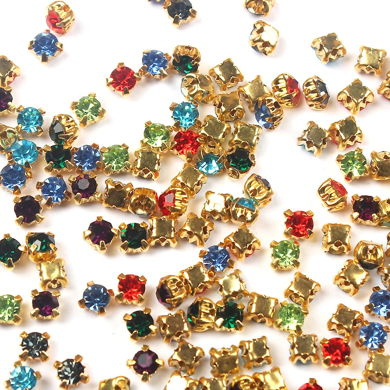 Ручная работа смешанные размеры и формы прозрачное стекло пришитое стразами с