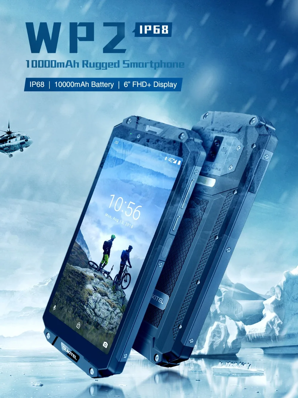 OUKITEL WP2 IP68 водонепроницаемый мобильный телефон 4 Гб 64 Гб MT6750T Восьмиядерный 6,0 дюймов 18:9 10000 мАч отпечаток пальца две SIM LTE 4G смартфон