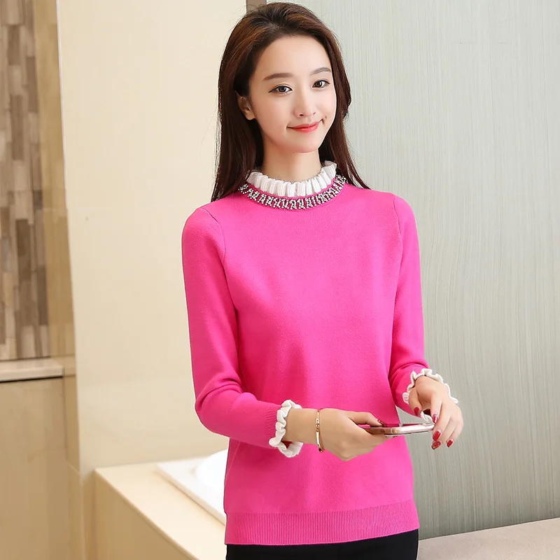 

2020 new Autumn and winter new long sleeved head fungus collar sweater, female Korean version of slim, solid knit knit shirt