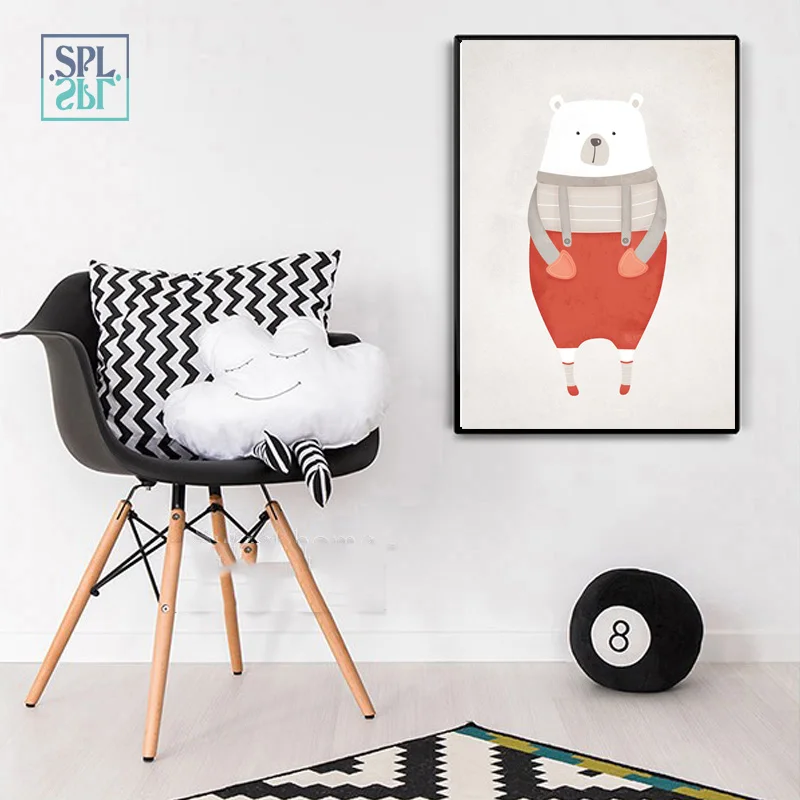 

SPLSPL Nordic Style Cute Cartoon Animals Polar Bear Hippo Canvas Wall Art Print Paintings for Kids Room Decor No Frame
