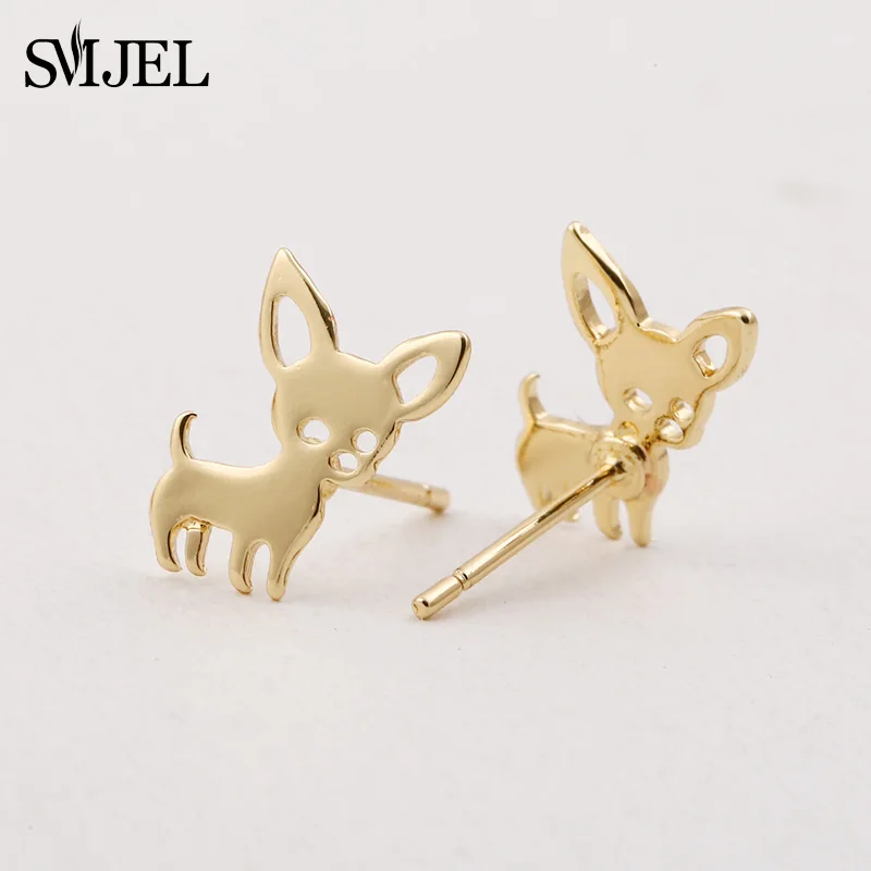 Новые серьги SMJEL из нержавеющей стали черные для чихуахуа шпилька в виде собаки