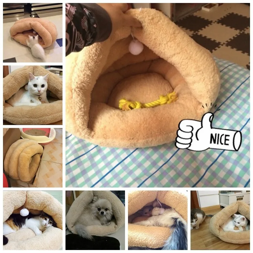 Кровать домик для кошки ветрозащитная 4 цвета Мягкая флисовая зимняя теплая