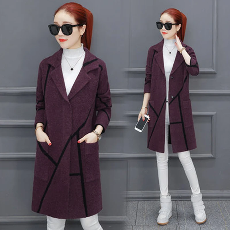 2017 autumn winter women sweater jacket Fashion medium long wool knitted Korean cardigan slim coat yz434 |