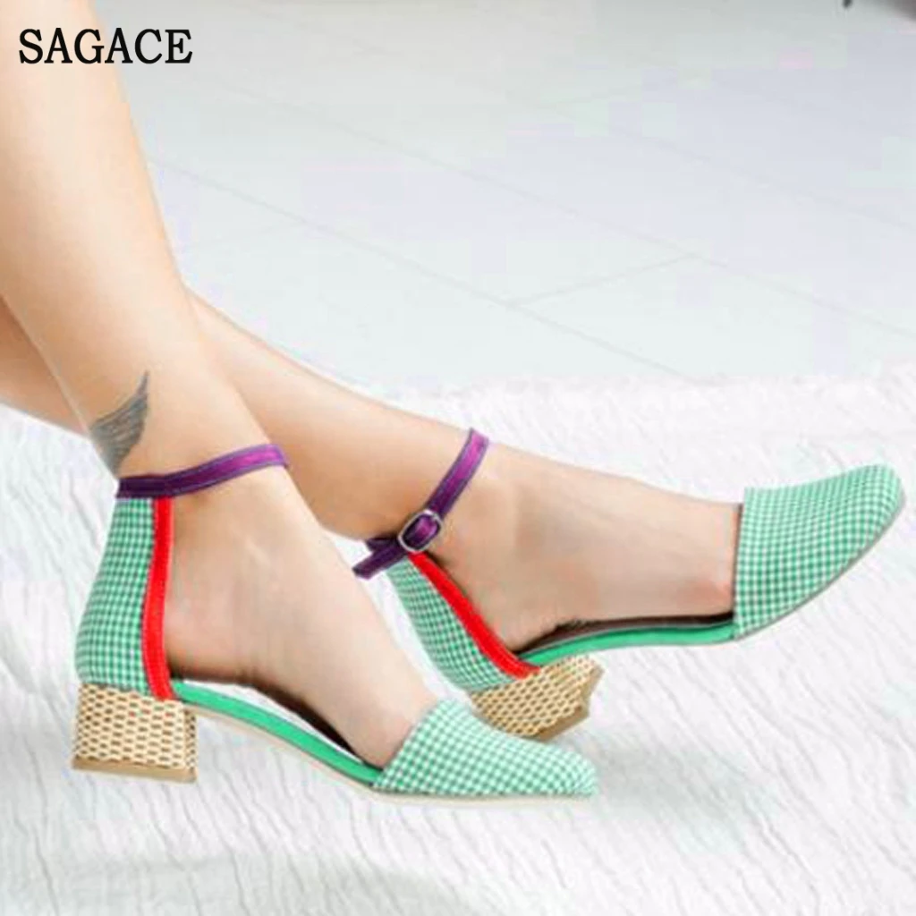 Сандалии SAGACE женские с закрытым носком босоножки на высоком устойчивом каблуке