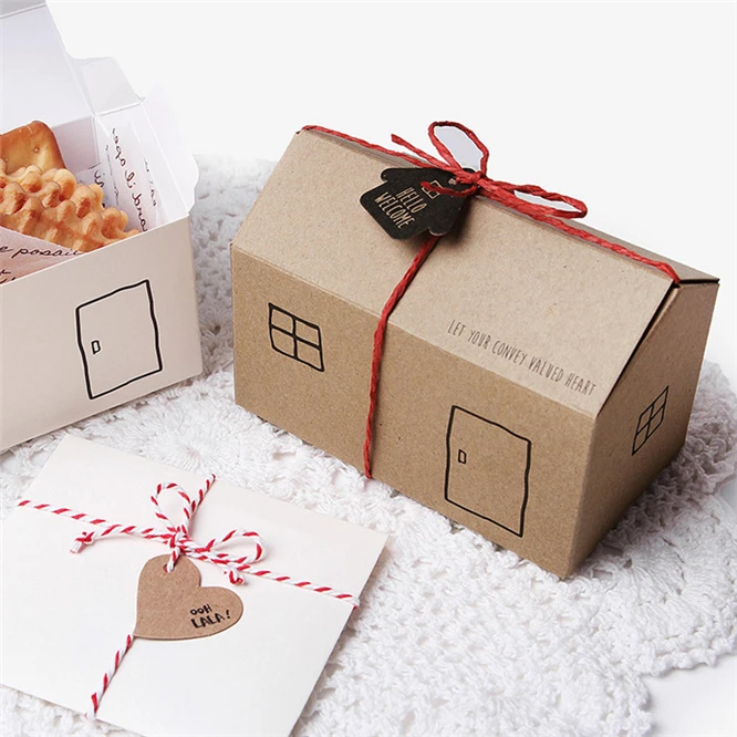 25pcs Small house shape box for chocolate candy cookie wedding party baby shower large paper favor gift packaging boxes decor