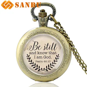 Распродажа: цепочка с подвеской в виде Библии с цитатой Будьте неподвижны и знайте, что я Бог, кварцевые карманные часы ручной работы с цитатой Псалом 46:10