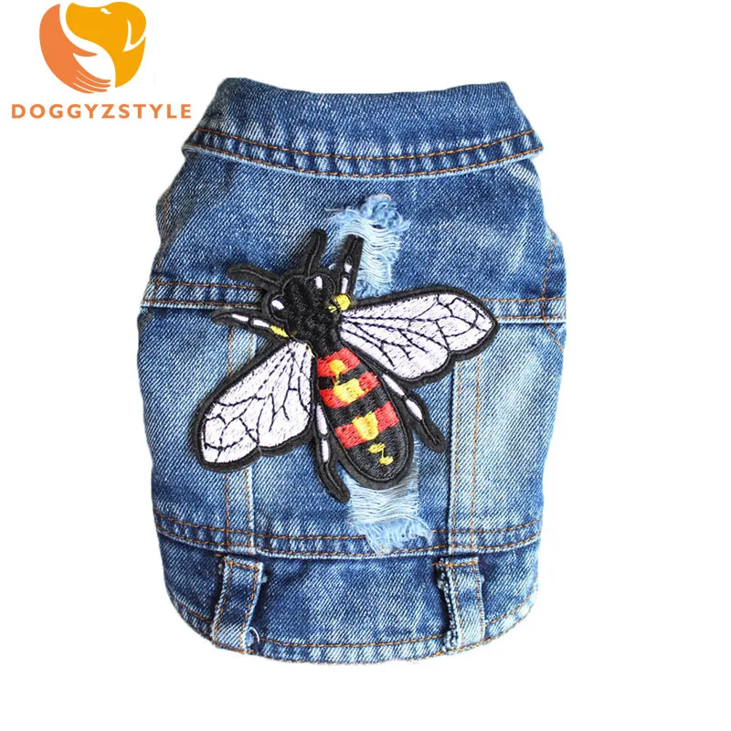 

Embroidered Denim Pet Dog Vest Clothes Hole Cowboy T-shirt Costumes For Small Dogs Animal Design Jean Puppy Jacket Clothing