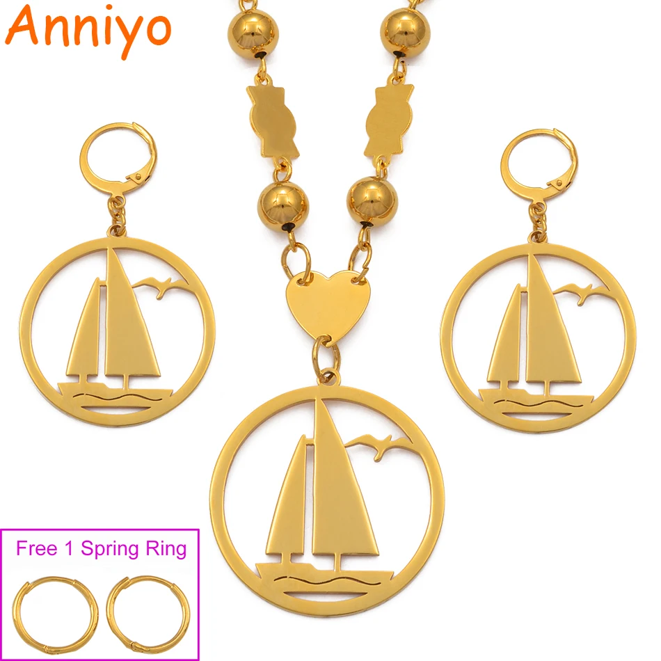 

Anniyo Sailboat Jewelry Sets Pendant Beads Necklaces Big Earrings Guam Hawaii Marshall Micronesia Habesha Lakatoi Gift #078421