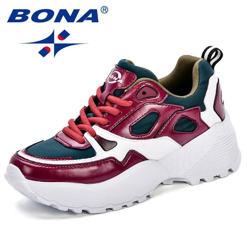 Dark red white BONA/; женская обувь; кроссовки на плоской подошве; Zapatillas Deportivas; женская модная повседневная обувь; обувь на плоской платформе, увеличивающая рост; zapatos mujer - Цвет: Dark red white