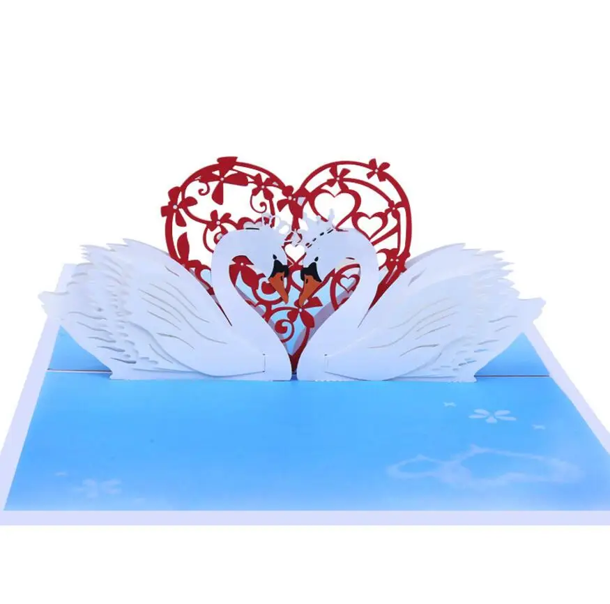

10 шт., оригами, сердце, лебедь, 3D выдвижные поздравительные открытки, пригласительная открытка на свадьбу, день рождения, подарок